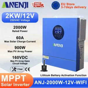 ANENJI 11KW 6.2KW 4KW 2KW  Solar Inverter Hybrid 220v Pure Sine Wave Built 160A 120A 100A 60A MPPT Solar Charge Controller - AliExpress 13 - Color : ANJ-2000W-12V-WIFI - Output Voltage : 220-240V - Ships From : Poland
