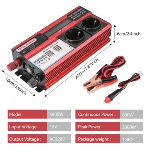 4000W 3000W Power Inverter DC 12V To AC 220V 230V Transformer With 4 USB EU Socket Charge With LED Display For Trips and Camping - AliExpress 34 - Color Name : EU Plug - Ships From : spain