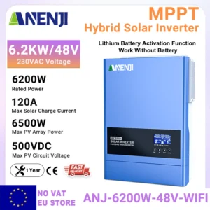 MPPT Hybrid Solar Inverter 6.2KW 4.2KW 2KW 48V 24V 12V On/Off Grid Built-in Solar Charger Controller 120A 100A 60A Pure SineWave - AliExpress 13 - Color : ANJ-6200W-48V-WIFI - Ships From : Poland