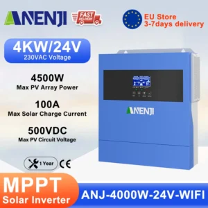 ANENJI 4KW MPPT Hybrid Solar Inverter Pure Sine Wave Inversor MPPT 100A 24V LiFePO4 portable battery Solar Charge Controller - AliExpress 13 - Color : ANJ-4000W-24V-WiFi - Output Voltage : 220-240V - Ships From : Poland - Input Voltage : 24V