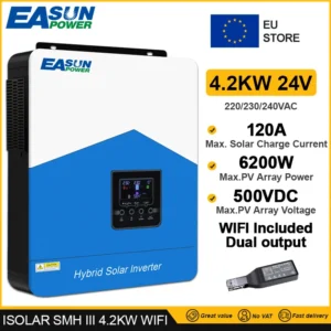 Easun Power 6.2kw 4.2kw 3.2kw 2.2kw 12v 24v 48v MPPT Hybrid Off Grid Pure Sine Wave 80a 110a 230v 50/60hz Solar Inverter Charger - AliExpress 13 - Color : 4.2kw 24v wifi - Ships From : PL