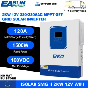EASUN Power Hybrid Solar Inverter 11KW 48V Off Grid Inversor 6.2KW 220VAC 4KW 24V PV Input 500VDC 150A MPPT With WIFI BMS in EU - AliExpress 13 - Color : SMG-II-2KW-12V-WIFI - Output Voltage : 220-240V - Ships From : PL
