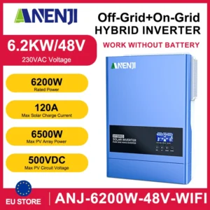 ANENJI 6.2KW 48V 4.2KW 24V Hybrid Solar Inverters 220V Pure Sine Wave WIFI MPPT Inverter inversor solar híbrido for Solar Panel - AliExpress 13 - Color : ANJ-6200W-48V-WIFI - Output Voltage : 220-240V - Ships From : Poland
