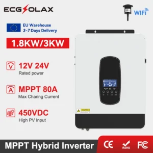 ECGSOLAX 3KW 1.8KW Solar Hybrid Inverter 12V 24V 230Vac With 80A MPPT Solar Charger Off-grid Hybrid Solar Inveter Max PV 450VDC - AliExpress 13 - Color : 1.8KW 12V - Output Voltage : 220-240V - Ships From : france - Input Voltage : Without WIFI