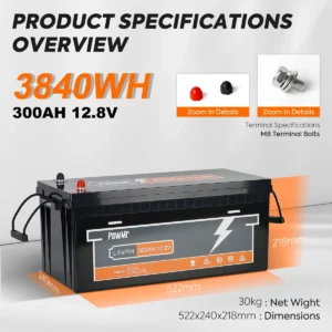 PowMr 100AH 150AH 200AH 300AH 12.8V Life epo4 Lithium Ion Battery With BMS for RV EV Camping Long Life More Than Cycle Time - AliExpress 13 - Color : 300AH 12.8V - Ships From : france