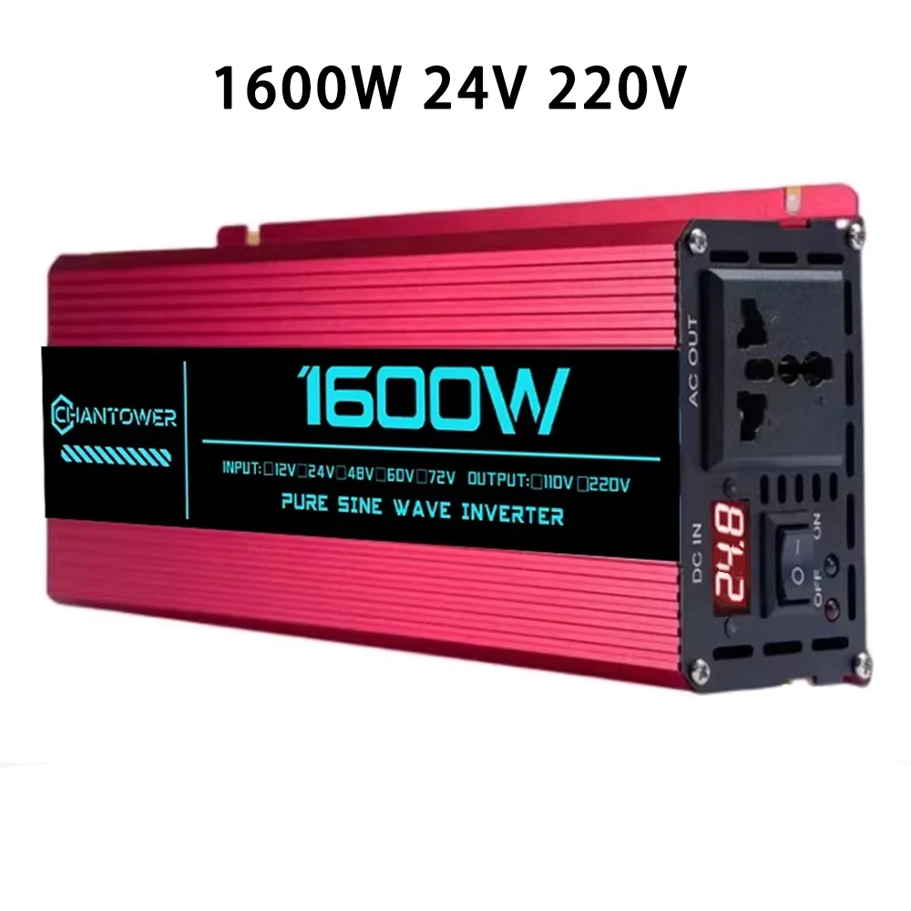Pure Sine Wave Inverter 12V/24V 220V 1000W 2000W 3000W 4000W 5000W 6000W DC To ACPower Converter Charger LCD Car Solar Inverter - Color Name : 24V 220V 1600W