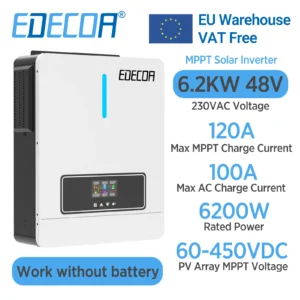EDECOA Hybrid Solar Inverter 48V 220V 6200W 120A MPPT Solar Charger Pure Sine Wave Inverter Dual Output - AliExpress 13 - Color : NO WIFI - Output Voltage : 220-240V - Ships From : GERMANY - Input Voltage : 48V