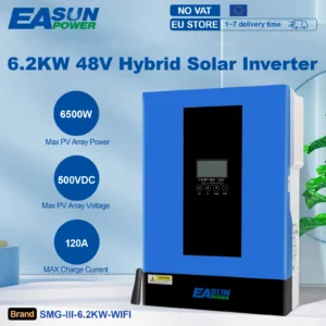 EASUN 6.2KW Hybrid Solar Inverter Pure Sine 230Vac Off Grid MPPT Photovoltaic Solar Inverter 120A Solar Charger PV 6500W 500VDC - AliExpress 13 - Color : SMG-III-6.2KW-WIFI - Output Voltage : 220-240V - Ships From : france