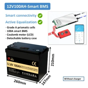 1280Wh LiFePO4 12V 100Ah Lithium Battery with Bluetooth and Active Equalization Function, 100A BMS Traction Battery, for Solar - AliExpress 44 - Color : 12V100Ah-Bluetooth - Ships From : Poland