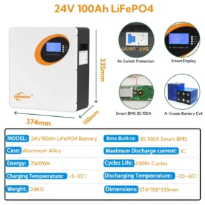 Jsdsolar 24V 100Ah LiFePO4 Lithium Battery 2.56KWh Powerwall with BMS 6000 + Cycles Parallel for Off-Grid Solar Backup Power - AliExpress 13 - Color : 25.6V 100AH 2.56KWH - Ships From : Poland