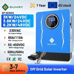 Sumry 3kw 3.8kw 6.2kw Solar Inverter Off Grid Hybrid Inverter Pure Sine Wave 220/230v Pv Range 55-450v Solar Battery Charger - AliExpress 13 - Color : 3.8kw 24v - Output Voltage : 220-240V - Ships From : Poland