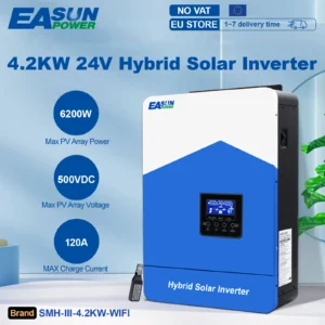 EASUN 4.2KW Hybrid Solar Inverter Off Grid Pure Sine Wave MPPT inversor 24V 220V 100A Solar Charger for Photovoltaic PV 500VDC - AliExpress 13 - Color : SMH-III-4.2KW - Output Voltage : 220-240V - Ships From : france