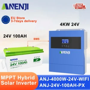 ANENJI 4KW MPPT Hybrid Solar Inverter Pure Sine Wave Inversor MPPT 100A 24V LiFePO4 portable battery Solar Charge Controller - AliExpress 13 - Color : 4kw with Battery - Output Voltage : 220-240V - Ships From : Poland - Input Voltage : 24V