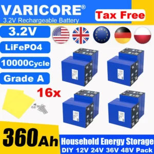 3.2V 360Ah 340Ah Lifepo4 Rechargeable Battery Lithium Iron Phosphate Travel Solar RV Campers 12v 24v batteries Grade A Tax Free - Color : 3.2V 360Ah 16pcs