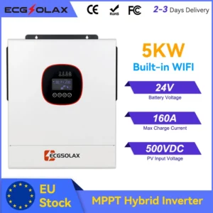 ECGSOLAX 5KW Hybrid Solar invert Pure Sine drive 24V 48V Off Grid Inverter 160A 120A Mppt Solar Controller With Built WIFI - AliExpress 13 - Output Voltage : 220-240V - Ships From : france - Input Voltage : 24V