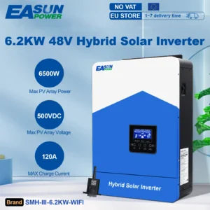 Easun 6.2KW 4.2KW 3.2KW 2.2KW Hybrid Solar Inverter 12v 24v 48v MPPT Off Grid 50/60HZ Pure Sine Wave 120A 80A 230v Solar Charge - AliExpress 13 - Color : SMH-III-6.2KW - Output Voltage : 220-240V - Ships From : france