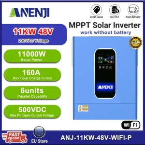 ANENJI 11KW Hybrid Solar Inverter 48V 230V Pure Sine Wave Off/On Grid Inverter PV 500V 160A MPPT Solar Charger Dual PV Input - AliExpress 13 - Color : ANJ-11KW-48V-WIFI-P - Output Voltage : 220-240V - Ships From : Poland - Input Voltage : 48V