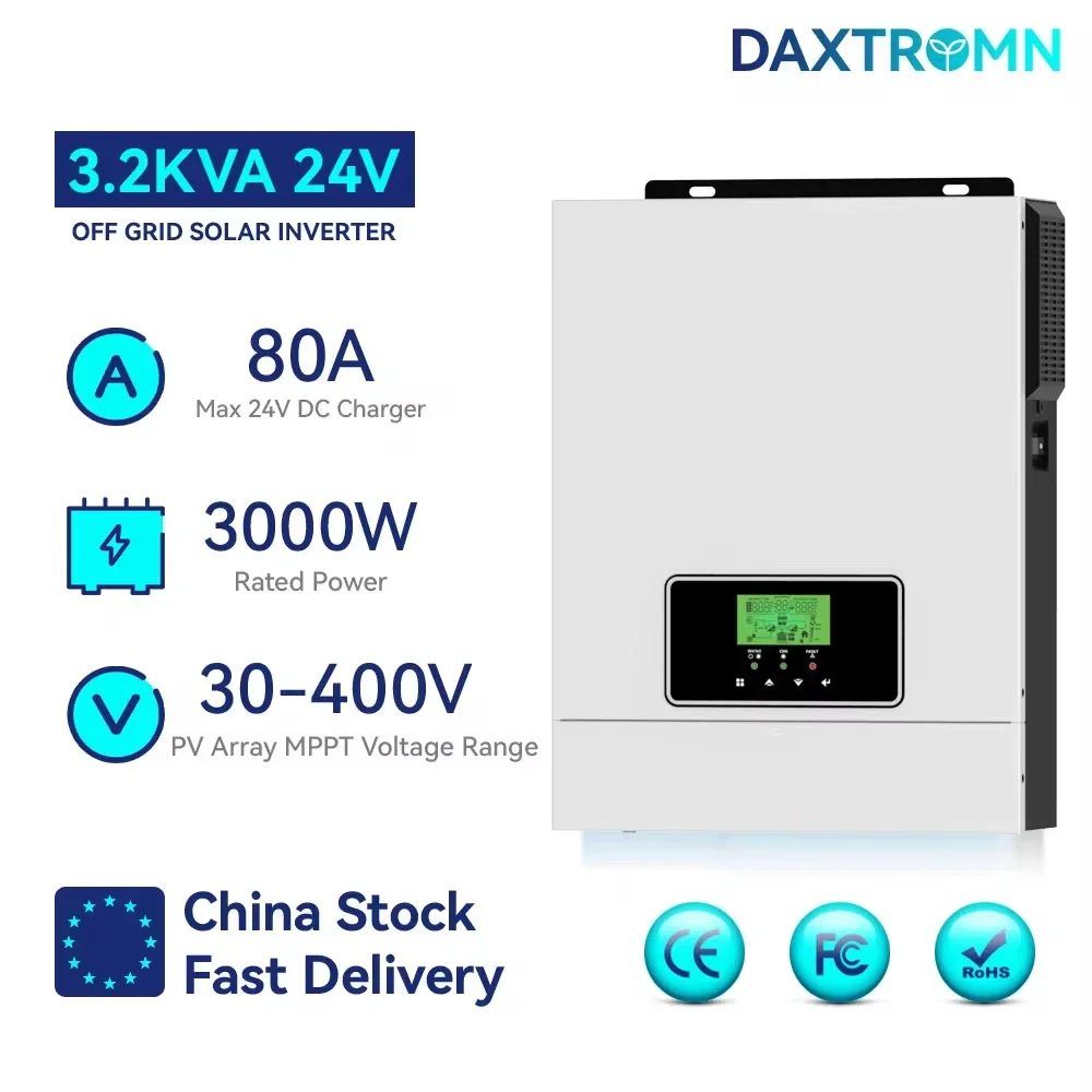 Daxtromn 10.2KW 8.2KW 6.2KW 4.2KW 3KW 1KW Solar Hybrid Inverter 12V 24V 48V 220V 500VDC 160A MPPT Pure Sine Wave Solar inverter - AliExpress 15 - Color : 3KW 24V No Wifi