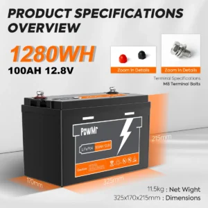 PowMr 100AH 150AH 200AH 300AH 12.8V Life epo4 Lithium Ion Battery With BMS for RV EV Camping Long Life More Than Cycle Time - AliExpress 13 - Color : 100AH 12.8V - Ships From : france