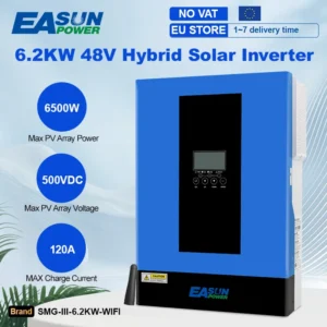 EASUN 6.2KW Hybrid Solar Inverter Pure Sine 230Vac Off Grid MPPT Photovoltaic Solar Inverter 120A Solar Charger PV 6500W 500VDC - AliExpress 13 - Color : SMG-III-6.2KW-WIFI - Output Voltage : 220-240V - Ships From : france