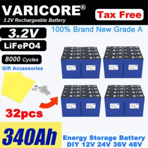 3.2V 360Ah 340Ah Lifepo4 Rechargeable Battery Lithium Iron Phosphate Travel Solar RV Campers 12v 24v batteries Grade A Tax Free - Color : 3.2V 340Ah 32pcs