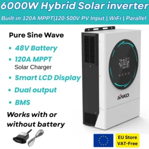 SUNPOLO 6KW Hybrid Solar Inverter 48V with 120A MPPT Controller, Pure Sine have, 6000W Off Grid On Grid Solar charge, Dual AC O - AliExpress 13 - Color : 6KW-48V-Parallel-wifi - Input Voltage : 48V - Output Voltage : 220-240V - Ships From : france