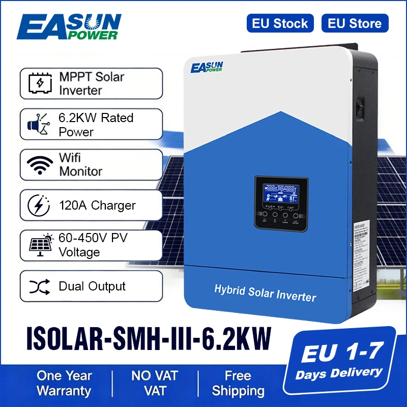 Easun Hybrid Inverter 6.2kw/48v 4.2kw/24v MPPT Dual Output Pure Sine Wave 120a 230v 50/60hz Solar Inverter Charger with BMS wifi - AliExpress 13 - Color : 6.2kw 48v wifi - Ships From : Poland