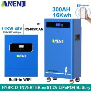 ANENJI 51.2V 300Ah 16Kwh LiFePO4 Battery Pack and 11KW 48V hybrid inverter 6000Cycles BMS 200Ah Solar Energy Storage PL EU STOCK - AliExpress 13 - Color : Battery inverter - Ships From : Poland