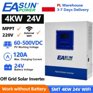 EASUN POWER 4KW 3.6KW Hybrid Solar Inverter 24V 220V Pure Sine Wave 120A MPPT Charger  Battery 50/60HZ Inverter With Wi-Fi - AliExpress 13 - Color : SMT-4KW-24V-WIFI - Ships From : Poland