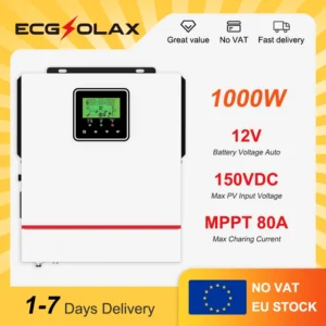 ECGSOLAX 1KW Hybrid Solar Inverter 12V Solar V Hybrid Controller Inverter Built-in 80A MPPT Off-grid Hybrid Inverter - AliExpress 13 - Color : 1KW 12V - Ships From : france