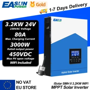 EASUN 6.2KW 4.2KW Hybrid Solar Inverter 3KW MPPT 120A 55V to 450VDC PV Input 220VAC 48VDC 2.2KW Solar Battery Charger with WIFI - AliExpress 13 - Color : 3.2KW 24V WIFI - Ships From : PL