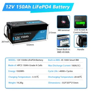 New 12V 24V 100Ah 200Ah 300Ah 400Ah LiFePo4 Battery Pack Lithium Iron Phosphate Batteries for Solar Energy Storage System RVHome - AliExpress 44 - Color : 12.8V 150Ah Pack