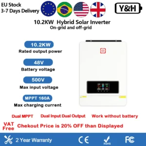 Y&H 10.2KW Hybrid Solar Inverter 48V 230V On/Off Grid Pure Sine Wave Dual MPPT 160A Solar Charge Controller Max PV 500V - AliExpress 13 - Color : 10.2KW-BMS - Output Voltage : 220-240V - Ships From : brazil - Input Voltage : 48V