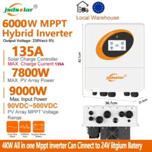Jsdsolar 6KW 48V On/Off Grid IP65 Hybrid Solar Inverter Smart Cooling Parallel Dual MPPT 135A 230VAC Built-in WiFi PV 500V 7800W - AliExpress 13 - Color : 6kW-48V - Ships From : Poland