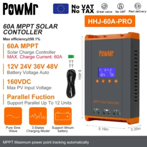 PowMr MPPT 100A 80A 60A 40A 30A 30A 20A Solar Charger Controller LCD Work With 12V 24V 36V 48V Lead-acid Lifepo4 Battery Solar Panel - AliExpress 13 - Color : MPPT 60A-Parallel - Ships From : GERMANY