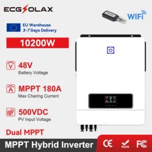 ECGSOLAX 10.2KW Solar Hybrid Inverter 48V 230Vac With Dual MPPT 180A Solar Charger Pure Sine Wave off-grid Hybrid Solar Inverter - AliExpress 13 - Color : 10.2KW 48V - Output Voltage : 220-240V - Ships From : france - Input Voltage : With WIFI