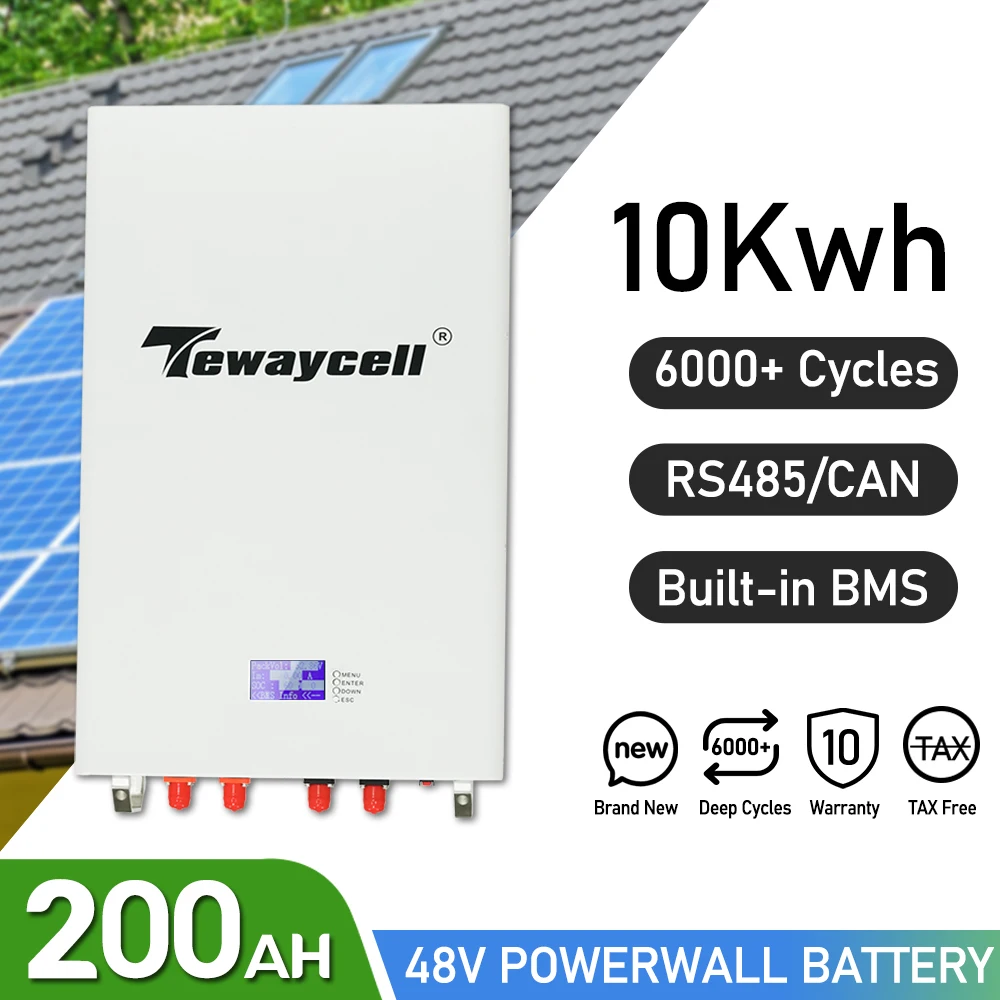 Tewaycell 48V 100Ah 200Ah Powerwall 5KWh 10KWh LiFePO4 Battery Pack With RS485 CAN 6000 Cycles Built-in BMS Solar System NO TAX - AliExpress 44 - Color : 15S-200AH-9.6KWh - Ships From : China Mainland