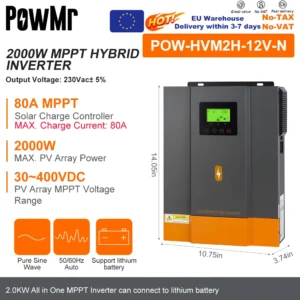 PowMr had 2KW Hybrid Solar Inverters 12V to 220VAC Pure Sine Wave Charging Battery 80A MPPT Solar Charge Controller Max PV 400VDC - AliExpress 13 - Color : 2KW 12V - Output Voltage : 220-240V - Ships From : france - Input Voltage : With WIFI