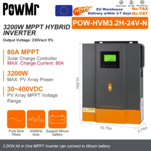 PowMr EU Hybrid Solar Inverters 3.2KW 24V Photovoltaic Inverter 230VAC Build in 80A MPPT Solar Charge PV Controller 30-400VDC - AliExpress 13 - Color : 3.2KW 24V - Output Voltage : 220-240V - Ships From : france - Input Voltage : No WIFI