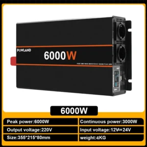 Powland 8000W 6000W Pure Sine Wave Inverter 12V 24V To 220V 230V 50HZ Power Converter with Remote Control Car Inverter For Home - AliExpress 13 - Color : 6000W - Socket Type : Europe - Input Voltage : 12V