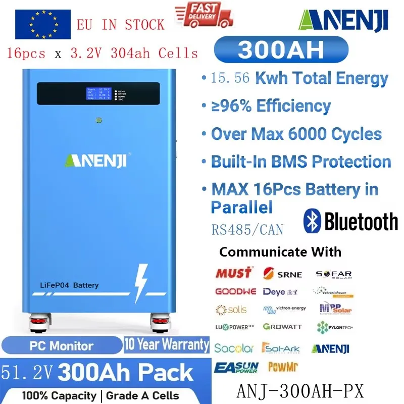 ANENJI 48V 300Ah 100AH LiFePO4 Battery Pack 15Kwh 5KWH 51.2V Lithium Battery 6000+ Cycles Bluetooth CAN/RS485 BMS EU In Stock - AliExpress 13 - Color : ANJ-300AH Bluetooth - Ships From : Poland
