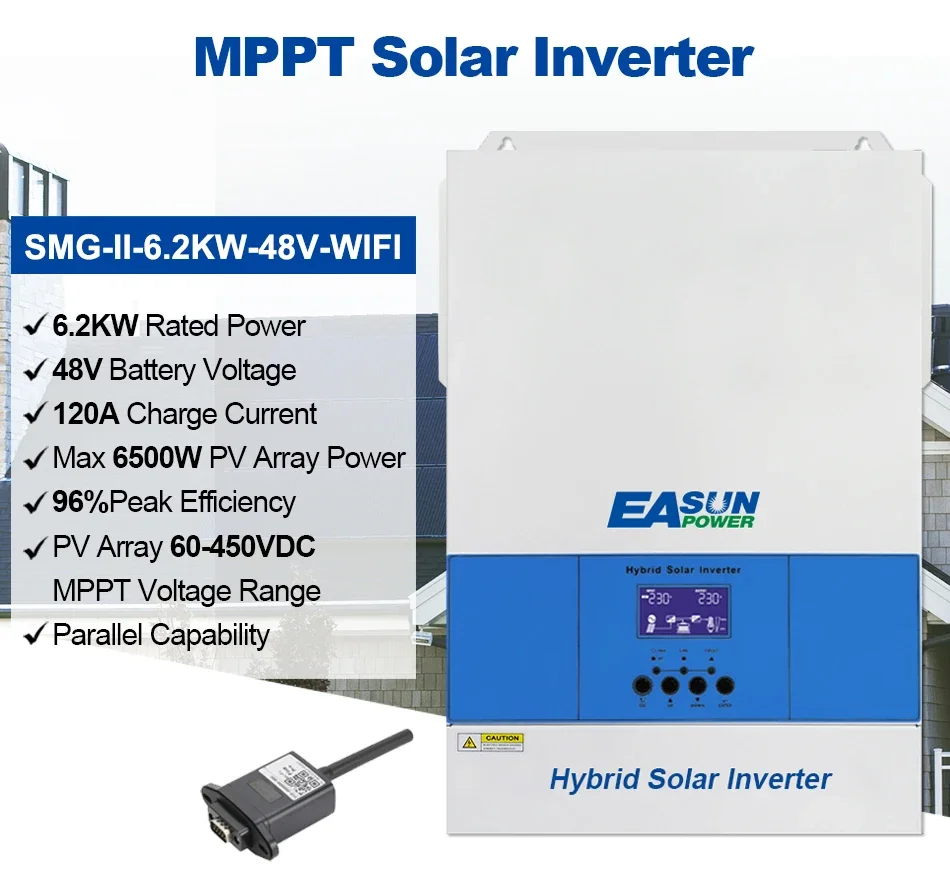 EASUN POWER Solar Hybrid Inverter 50Hz/60Hz 4KW 3.2KW 24V Hybrid Inverter 2KW 12V 230VAC Pure Sine Wave MPPT inversor 6.2KW 48V - AliExpress 13 - Color : 6.2KW WIFI Parallel - Ships From : Poland