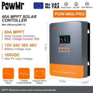 PowMr MPPT 100A 80A 60A 40A 30A 30A 20A Solar Charger Controller LCD Work With 12V 24V 36V 48V Lead-acid Lifepo4 Battery Solar Panel - AliExpress 13 - Color : MPPT 60A - Ships From : GERMANY