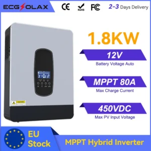 ECGSOLAX 1.8KW Hybrid Solar invert 12V 230V With 80A MPPT load Controller Pure Sine have Hybrid Inverter Max PV 450V - AliExpress 13 - Output Voltage : 220-240V - Ships From : france - Input Voltage : 12V
