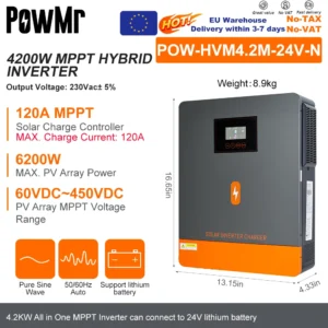 PowMr 6.2KW/4.2KW/3.2KW/2KW/2KW Hybrid Solar Inverters 48V 24V 12V 220VAC Photovoltaic Pure Sine Wave MPPT 120A 80A Solar Controller - AliExpress 13 - Color : 4.2KW 24V - Output Voltage : 220-240V - Ships From : GERMANY - Input Voltage : With WIFI