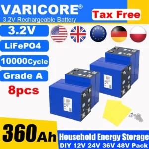 3.2V 360Ah 340Ah Lifepo4 Rechargeable Battery Lithium Iron Phosphate Travel Solar RV Campers 12v 24v batteries Grade A Tax Free - Color : 3.2V 360Ah 8pcs