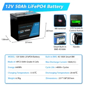 New 12V 24V 100Ah 200Ah 300Ah 400Ah LiFePo4 Battery Pack Lithium Iron Phosphate Batteries for Solar Energy Storage System RVHome - AliExpress 44 - Color : 12.8V 50Ah Pack