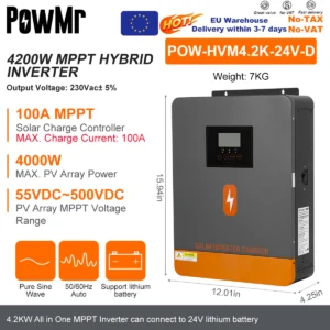 PowMr had 4.2KW 24V MPPT Hybrid Solar Inverters 220Vac Output With 100A Solar Charge PV Controller 55 ~ 450VDC Input WIFI Support - AliExpress 13 - Color : 4.2KW 24V-New - Output Voltage : 220-240V - Ships From : GERMANY - Input Voltage : No Wifi