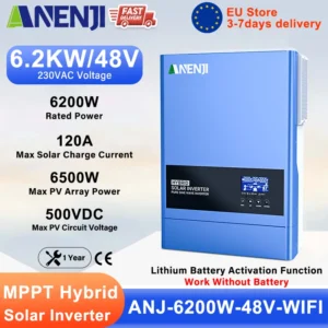 ANENJI 11KW 6.2KW Solar Inverter 48V On Grid Off Grid Hybrid Inverter Built In MPPT 160A/120A Solar Charge Controller With BMS - Color : ANJ-6200W-48V-WIFI - Output Voltage : 220-240V - Ships From : Poland - Input Voltage : 48V