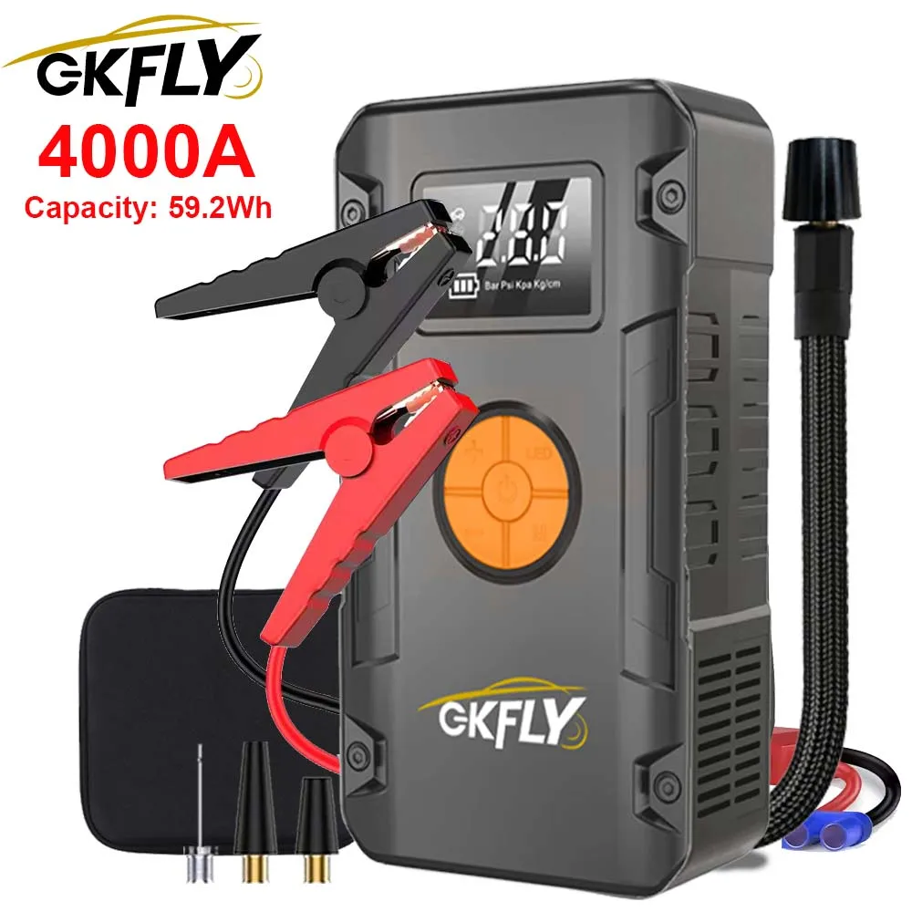 GKFLY 4 in 1 Car Jump Starter 150PSI Air Pump Tyre Compressor 7000A Starter Device 12V Power Bank Digital Inflatable Pump - AliExpress 34 - Color : 4000A 59.2Wh - Ships From : Poland